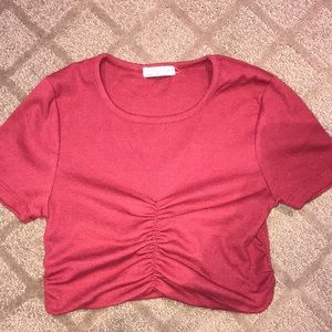 red scrunched cotton on shirt